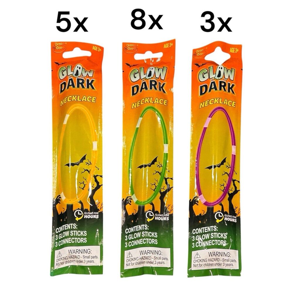 16x Halloween Glow In The Dark Necklace Stick Yellow Pink Green